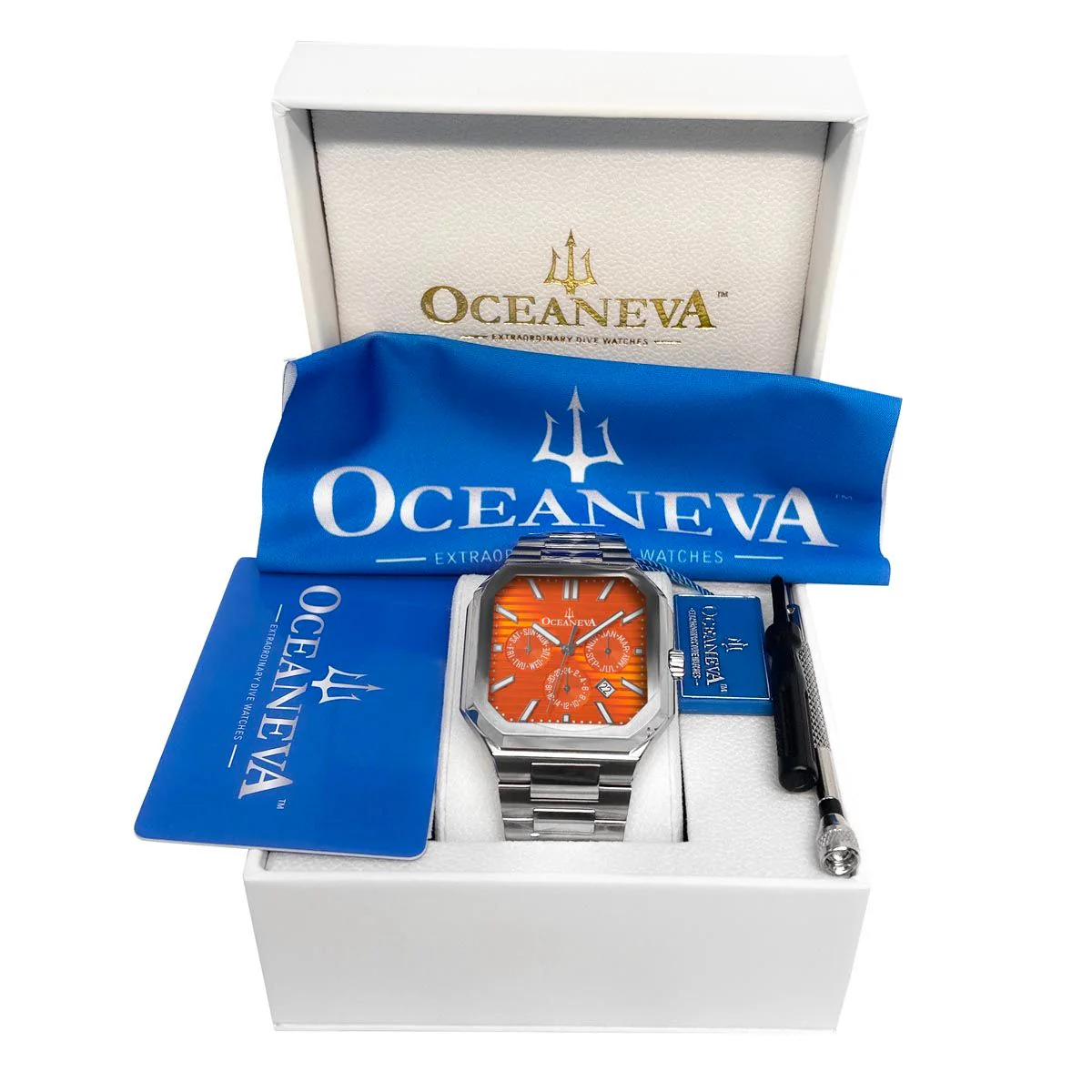 Tenuis Automatic Silver Bezel Watch | Orange Dial with Calendar - Image 8