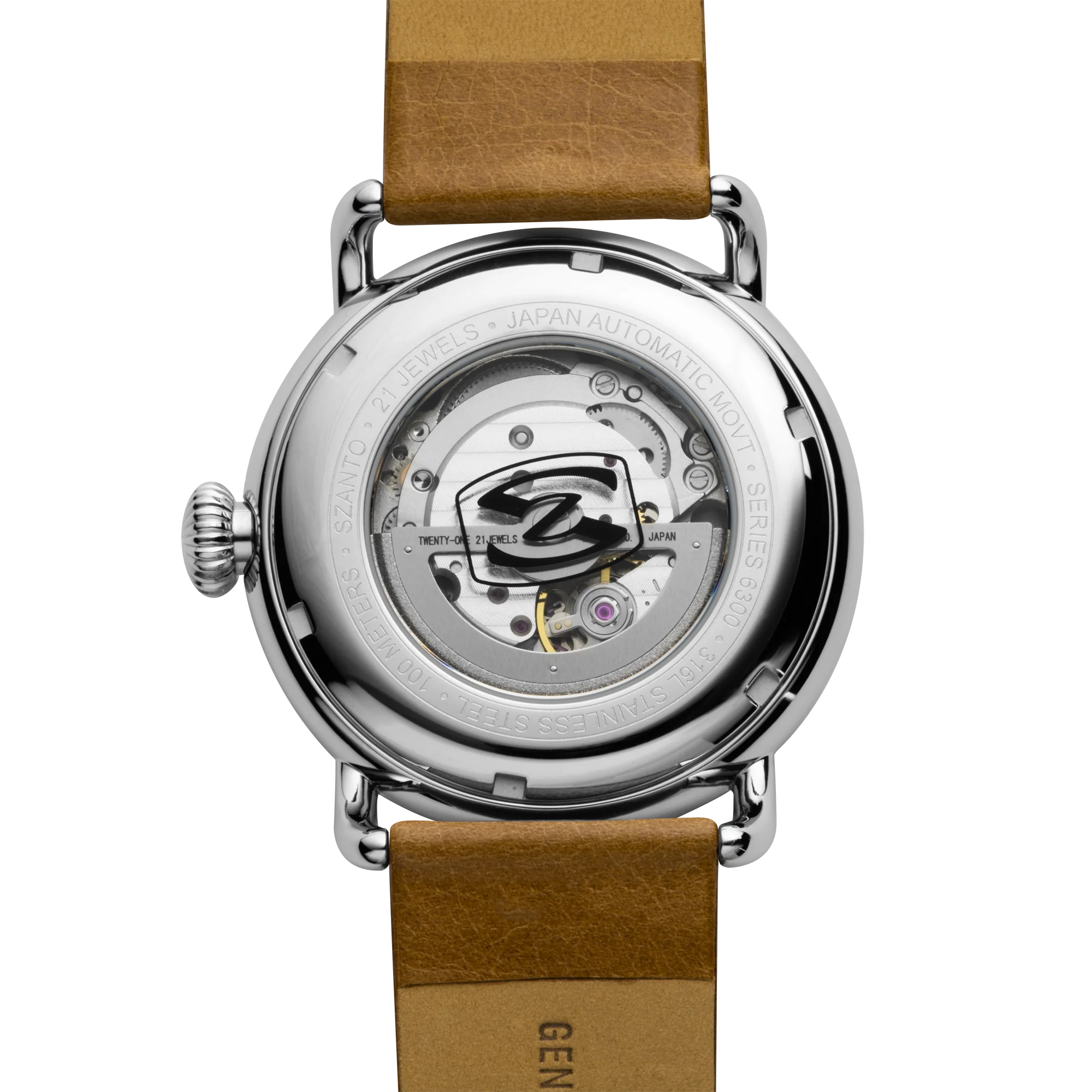 Officer's Classic Round Automatic Steel Case/Black Guilloche Dial/Tan Leather Strap | Black Dial - Image 5