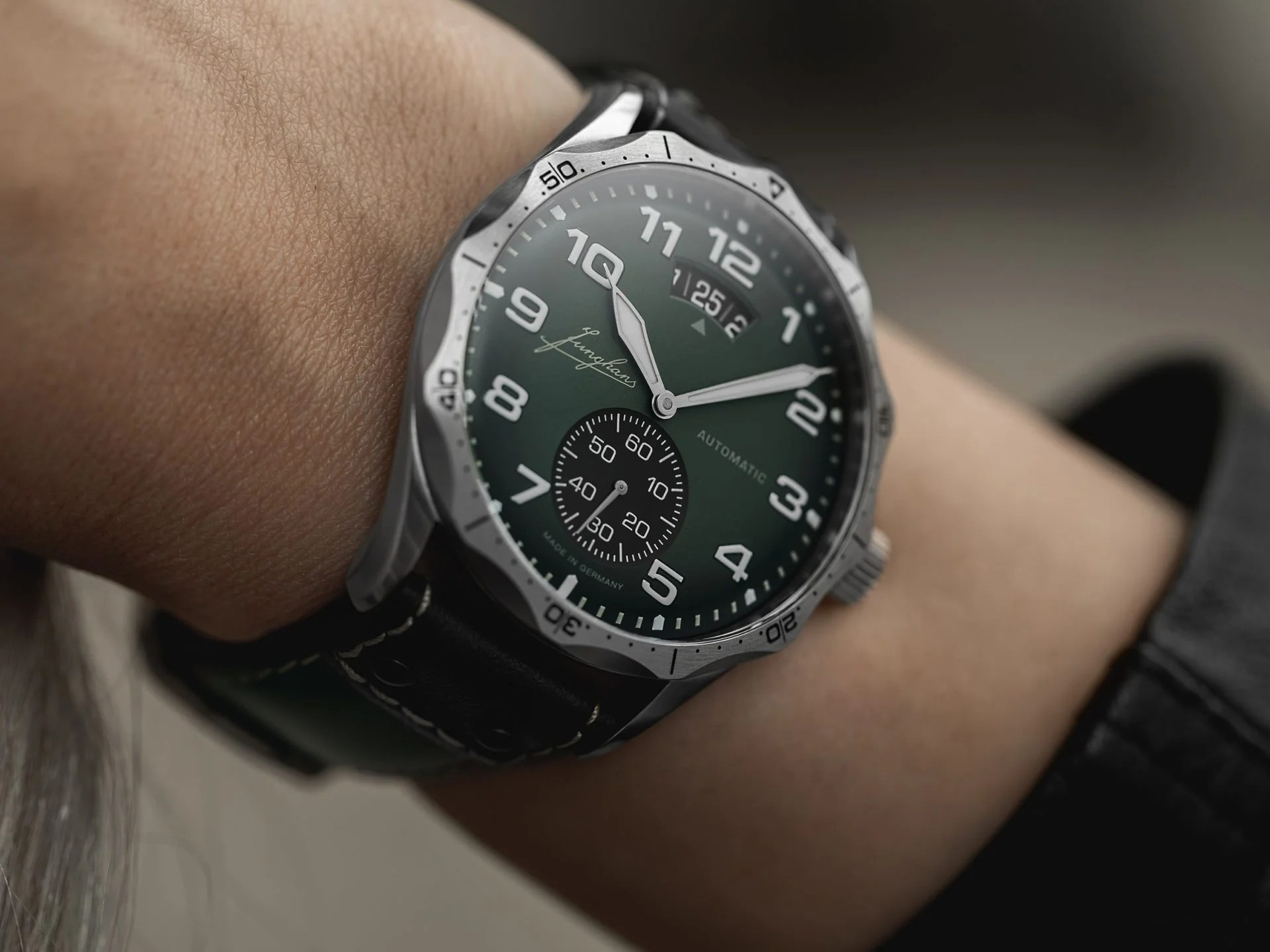 Pilot Automatic Dark Green Dial / Dark Green and Black Riveted Leather Strap Dark Green Dial - Image 4