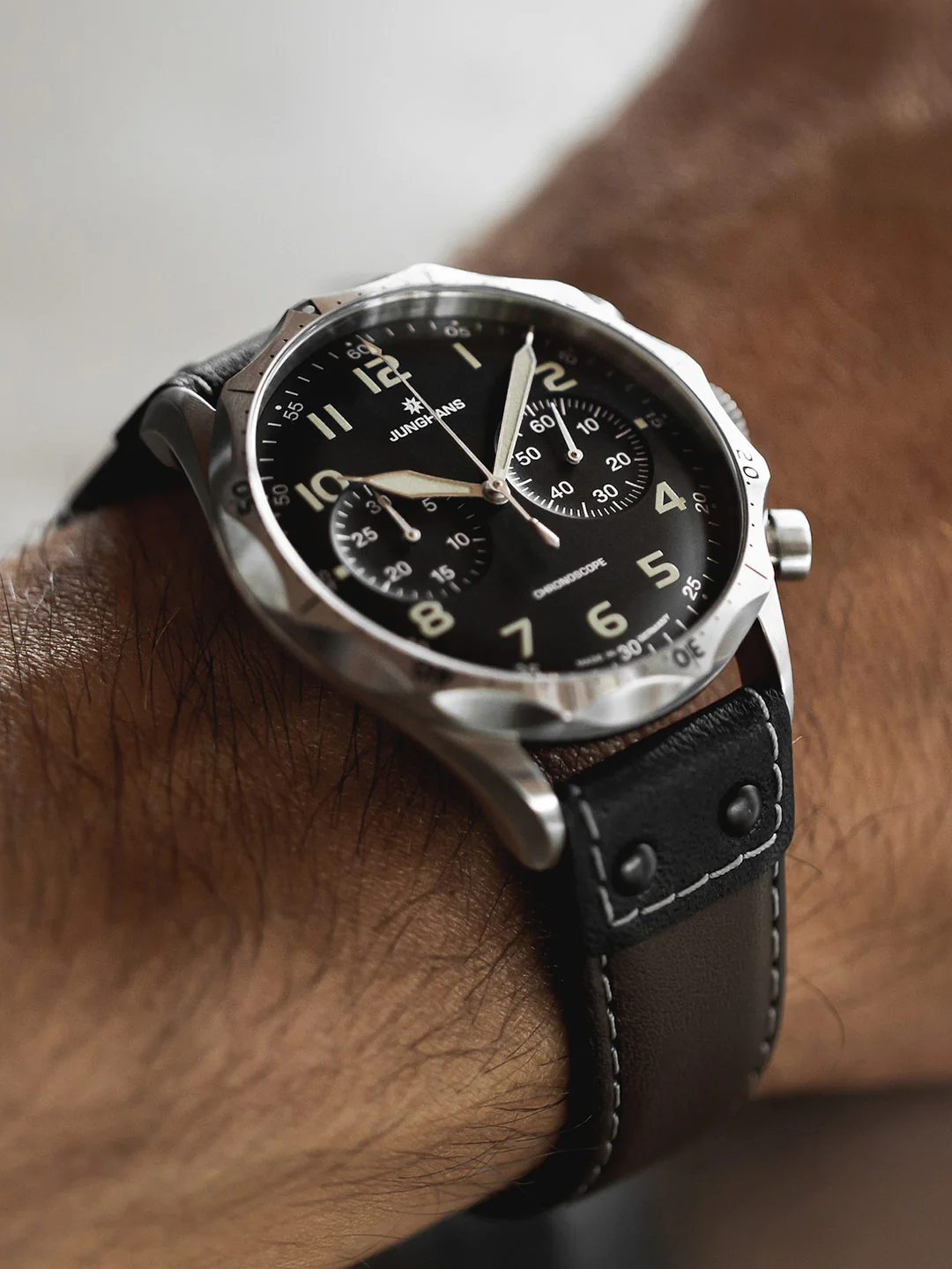 Pilot Chronoscope Black Dial / Riveted Brown and Black Leather Strap Black Dial - Image 4