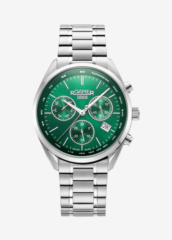 Pro Chrono Green sunray chronograph dial, stainless steel bracelet. Green Dial