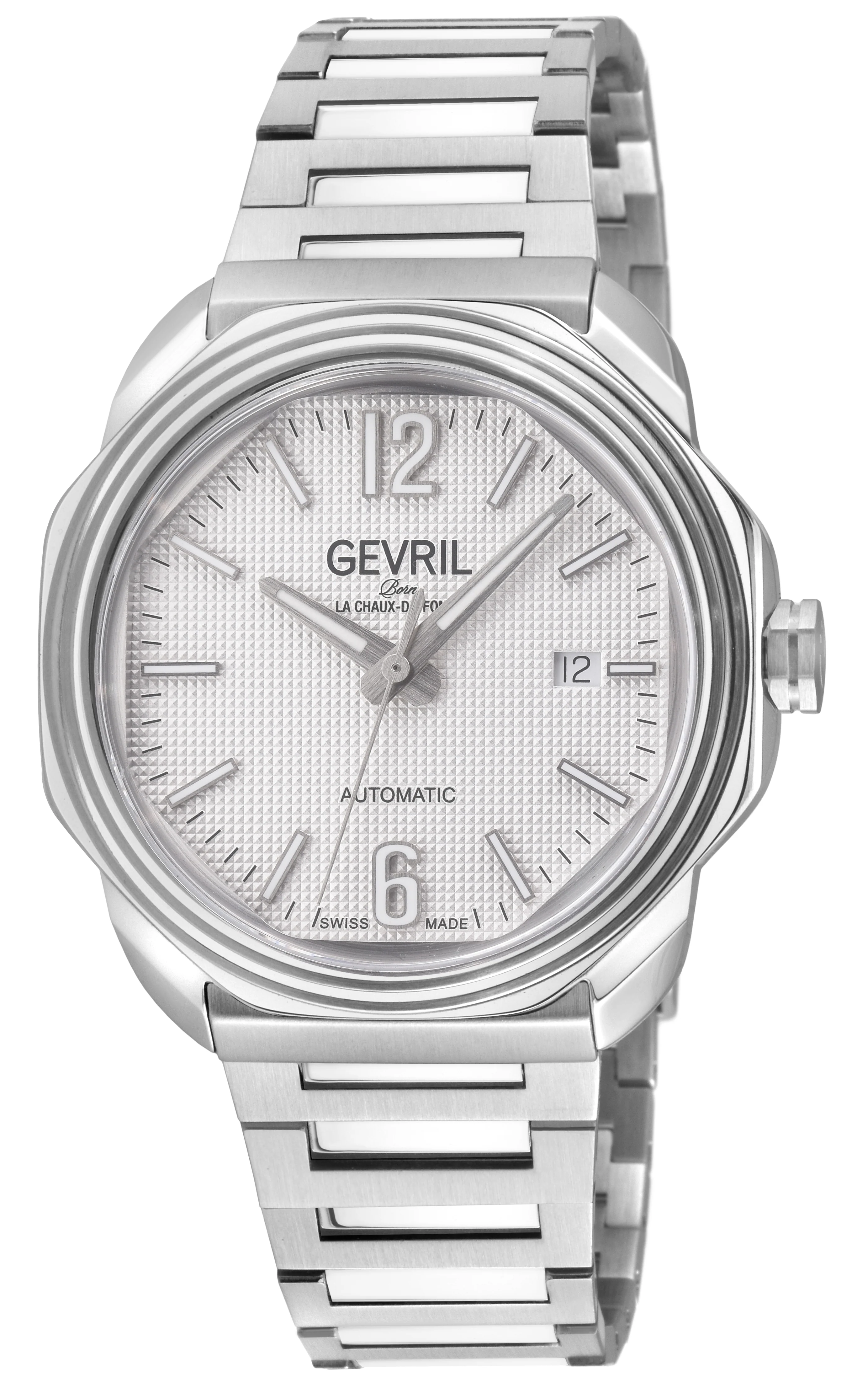 Roosevelt Gevril SS Case, SS Bezel, White checkered dial, SS Bracelet. | White Dial