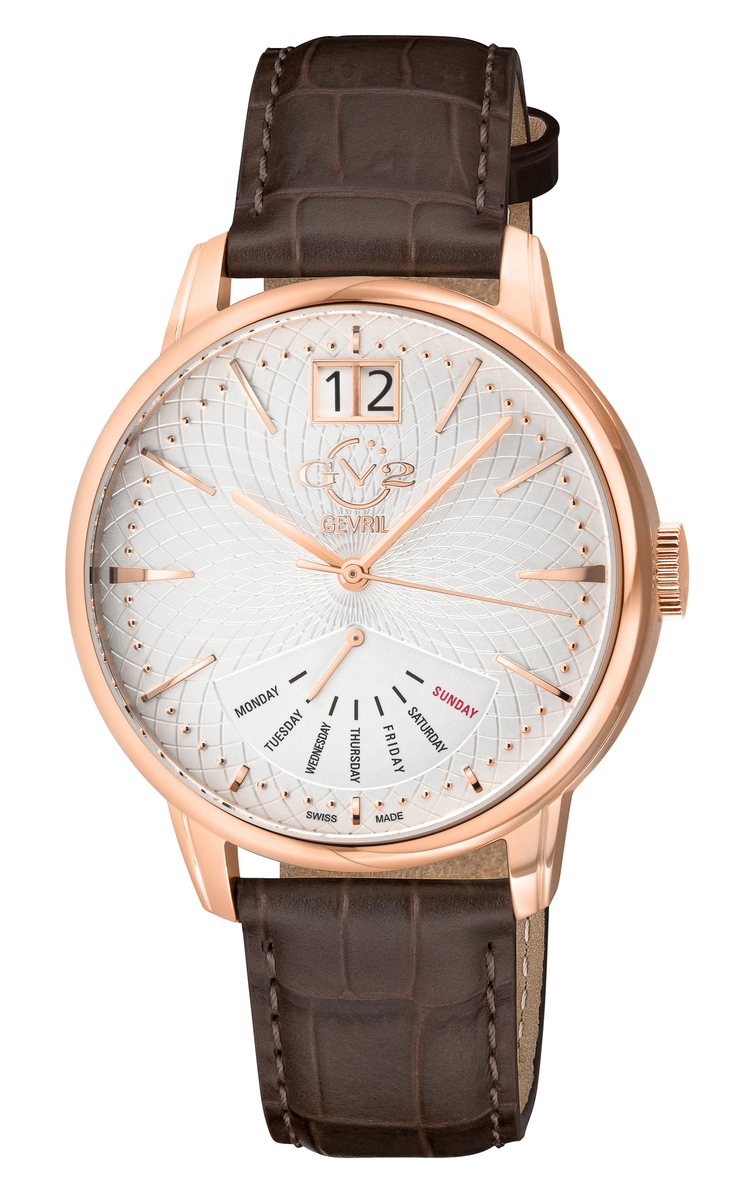 Rovescio Swiss Multifunction Big Date IPRG/White ,Brown Handmade Leather | White Dial