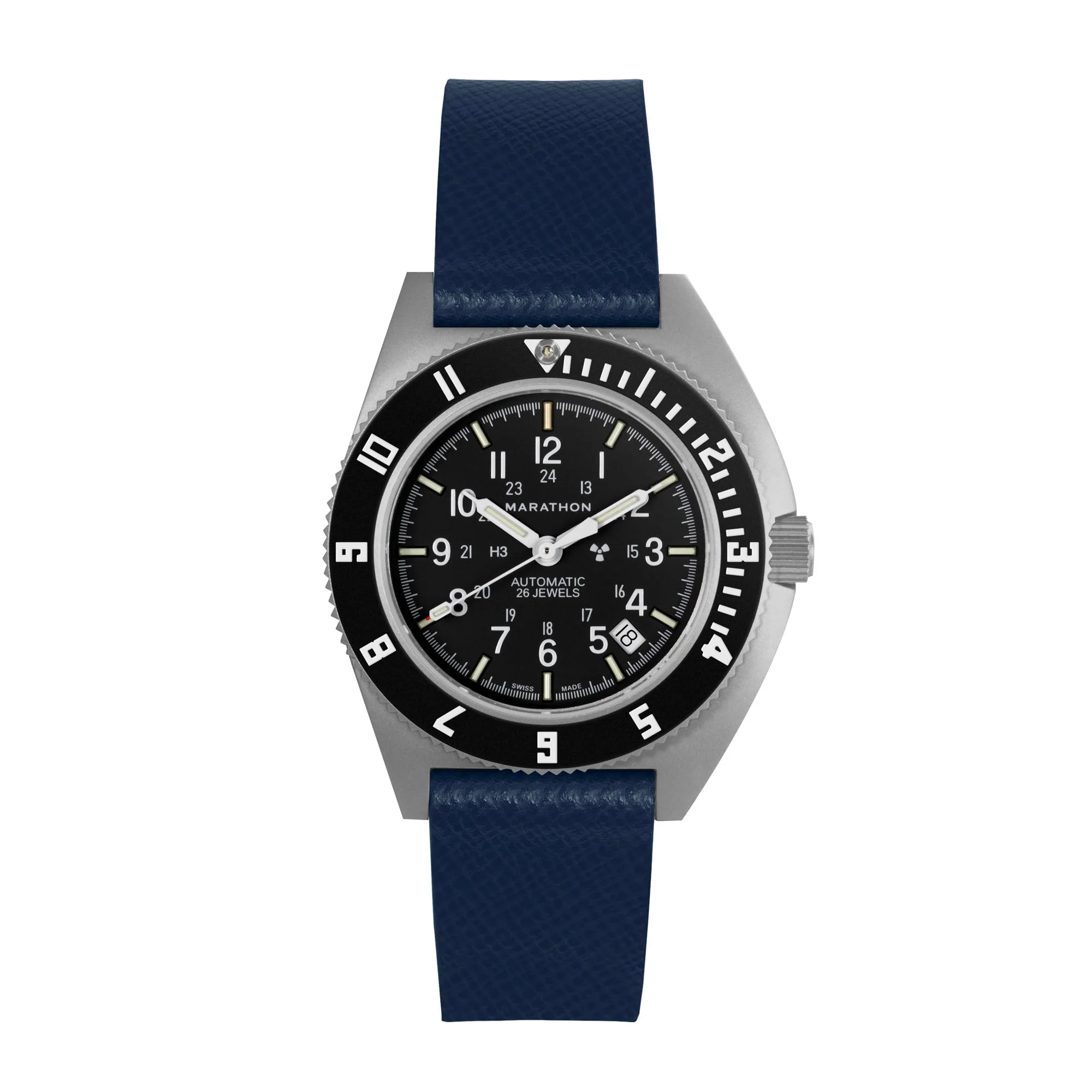 STRAP, 20mm, ITALIAN LEATHER, CROSS HATCH, PARKERIZED BUCKLE, ROYAL BLUE, STANDARD ITALIAN LEATHER, CROSS HATCH |  Dial - Image 3