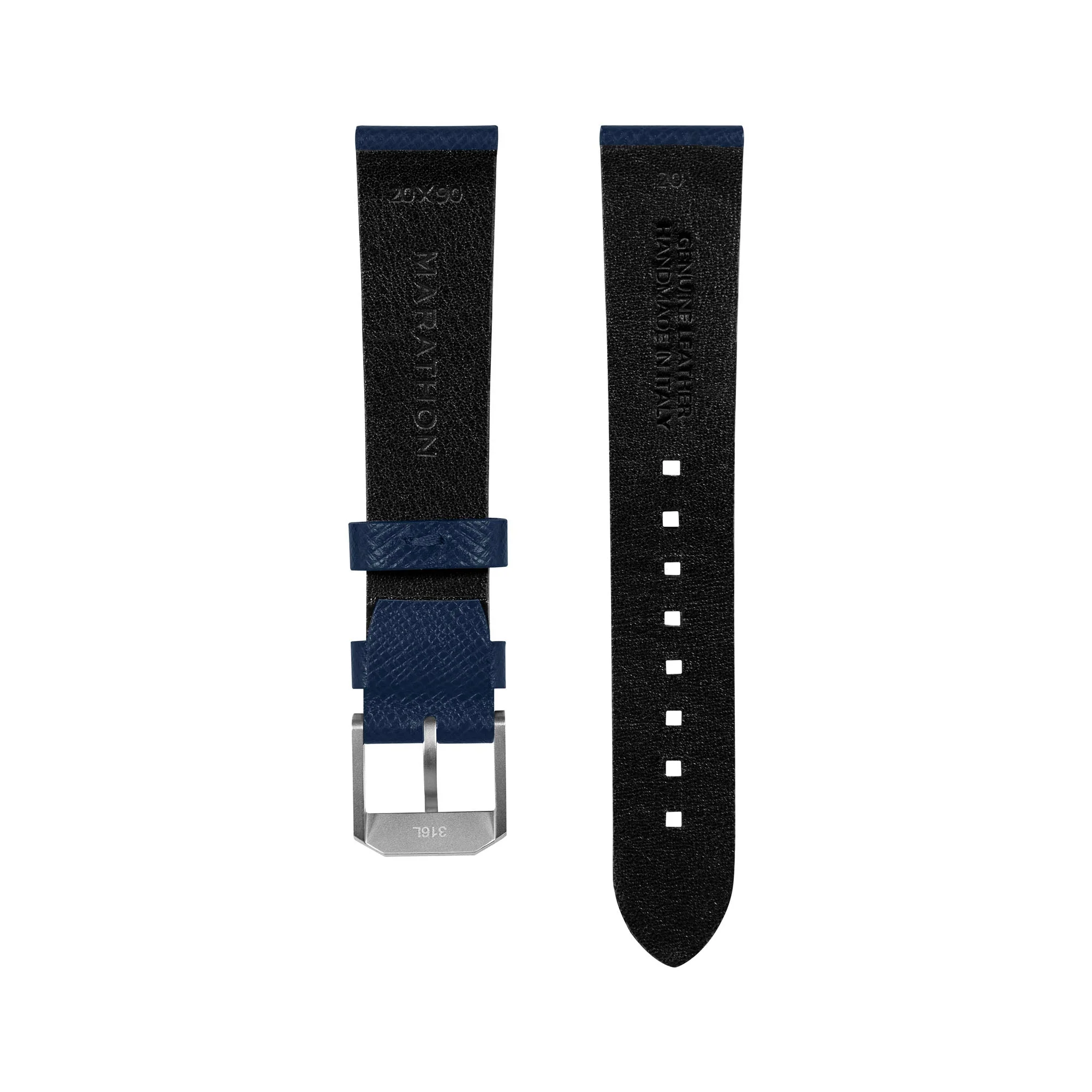 STRAP, 20mm, ITALIAN LEATHER, CROSS HATCH, STEEL BUCKLE, ROYAL BLUE, XL ITALIAN LEATHER, CROSS HATCH |  Dial - Image 3