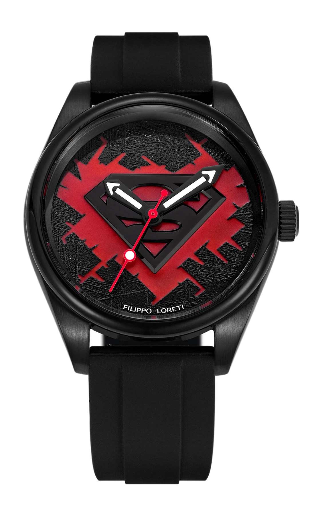 Superman Power 42mm Black - {Extended Ship Time} | Black Deep press Meteorite Pattern With Red(1805C) Lum Fill Dial