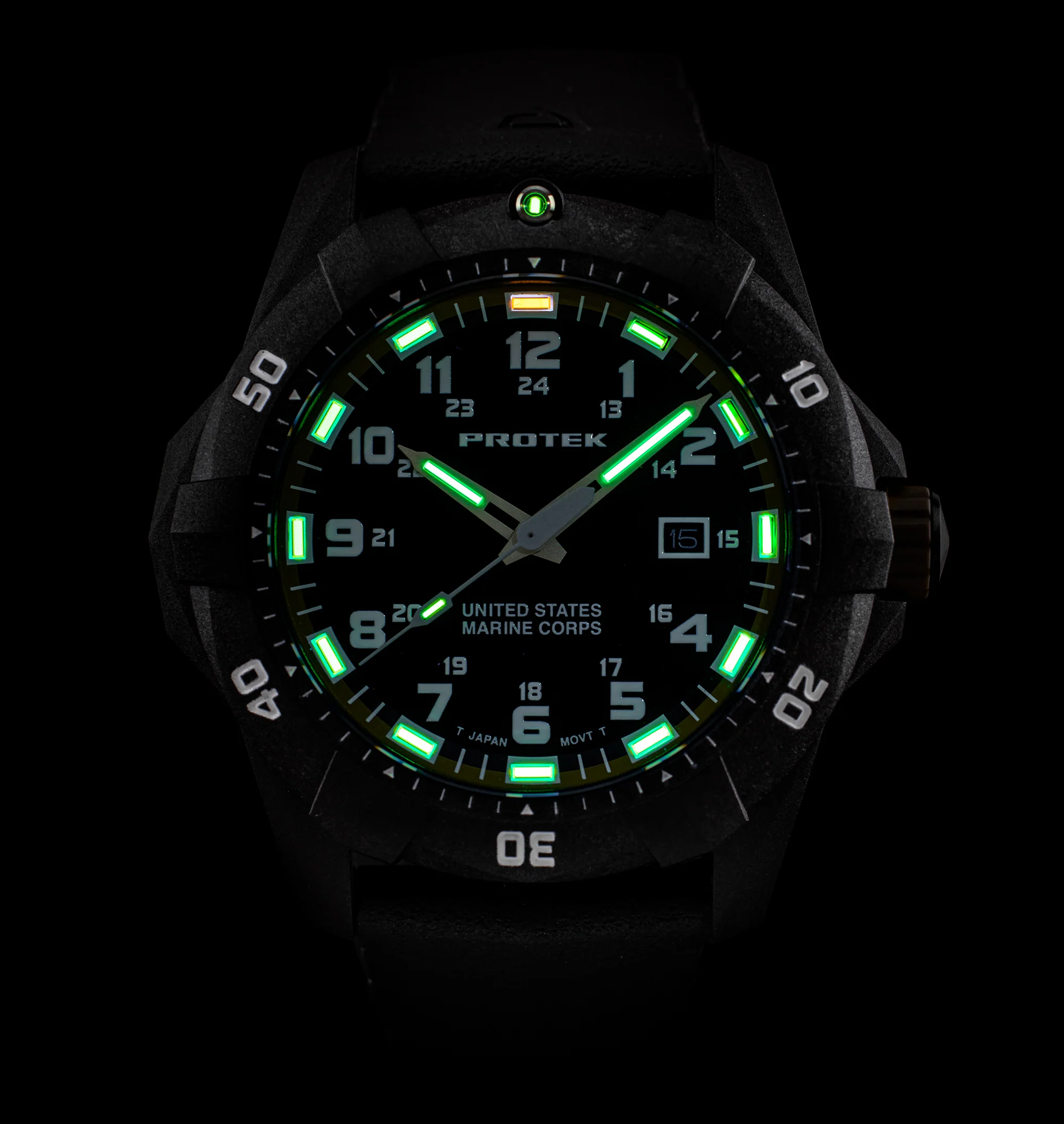 USMC Carbon Dive CARBON CASE/BLACK & RED DIAL/BLACK STRAP | Black / Red Dial - Image 3
