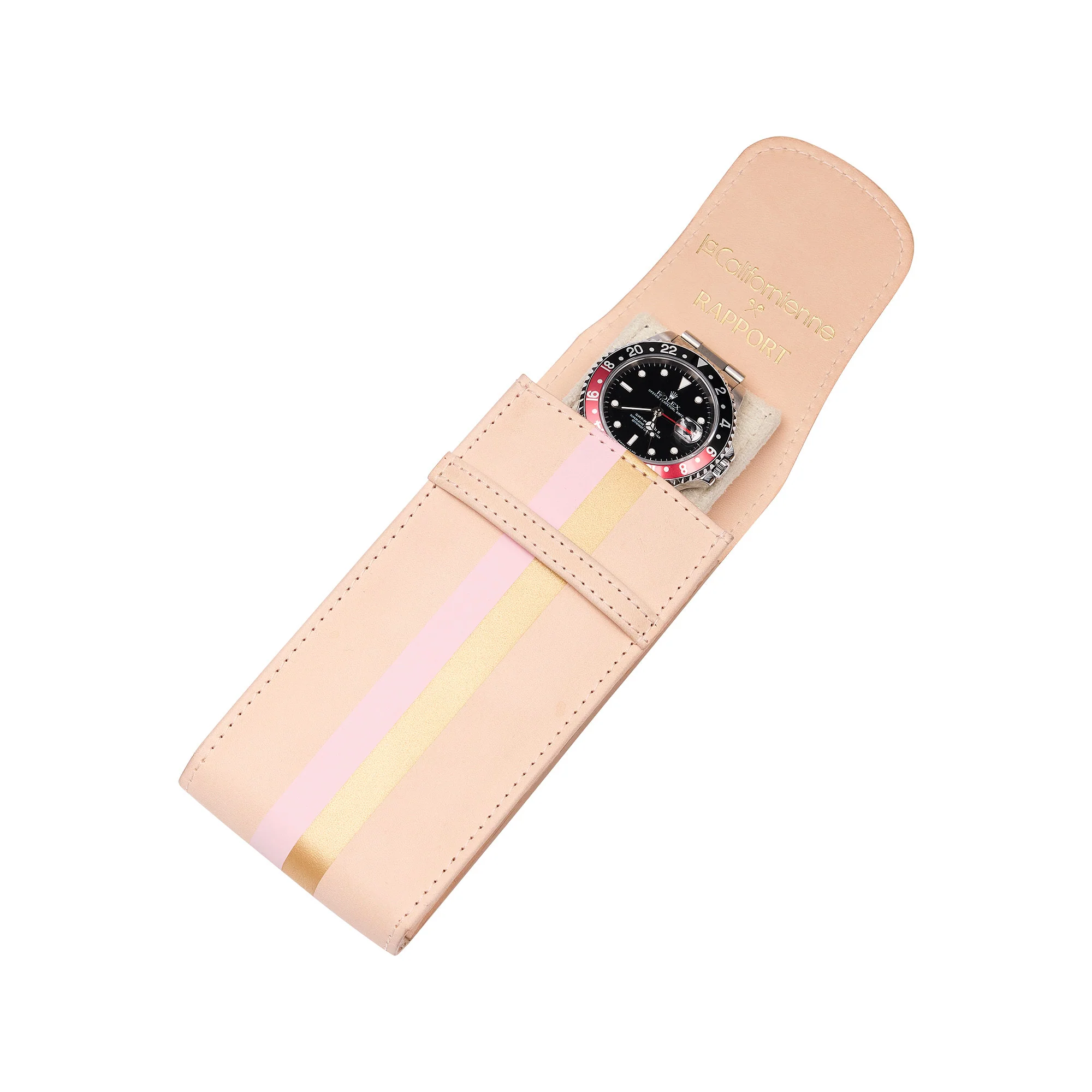X La Californienne Vegan Leather Single Watch Pouch Pink/Gold - Image 2