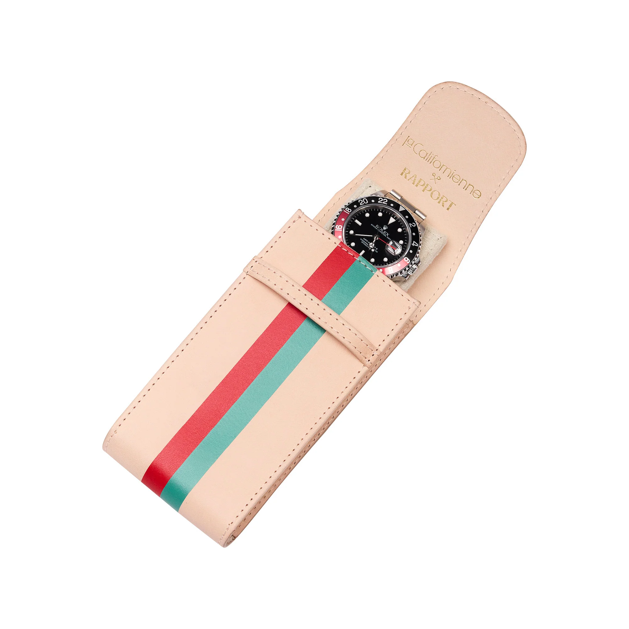 X La Californienne Vegan Leather Single Watch Pouch Red/Turquoise - Image 2